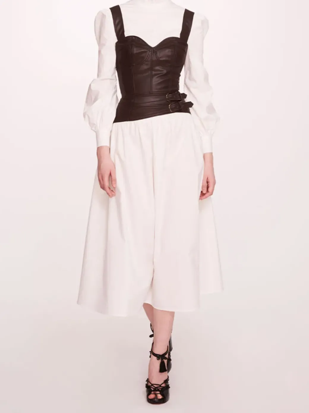 Faux Leather Poplin Corset Dress