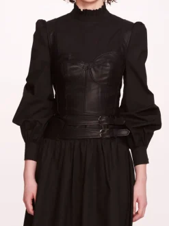Faux Leather Poplin Corset Dress