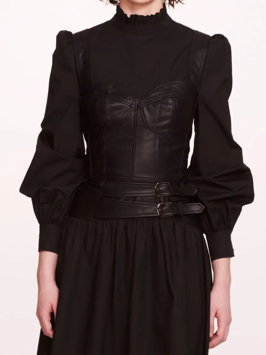 Faux Leather Poplin Corset Dress