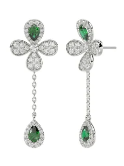 Floral White Gold Drop Earrings
