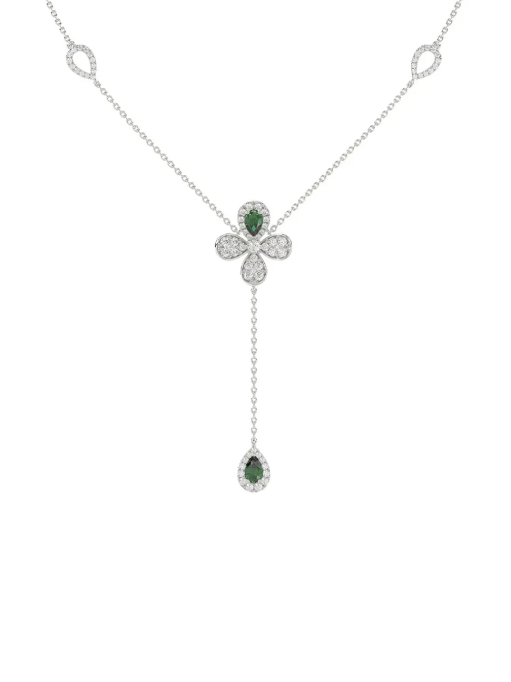 Floral White Gold Y Necklace