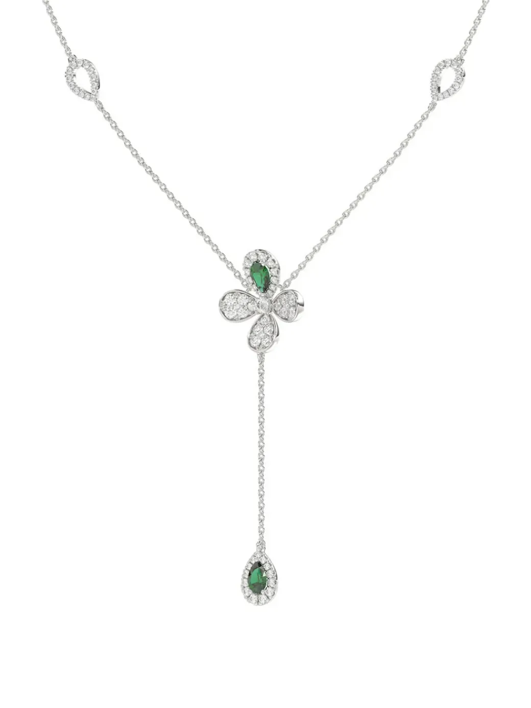 Floral White Gold Y Necklace
