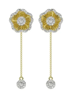 Halo Flower Rose Gold Drop Earrings