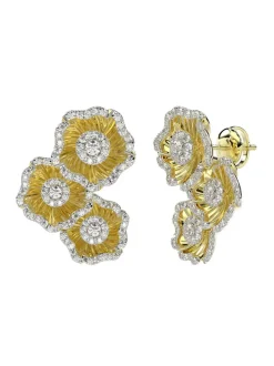 Halo Flower Yellow Gold Earrings