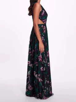 Keyhole Back Floral Gown