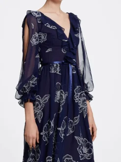 Long Sleeve Floral Tulle Chiffon Gown