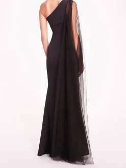 One Shoulder Cape Gown