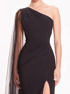 One Shoulder Cape Gown
