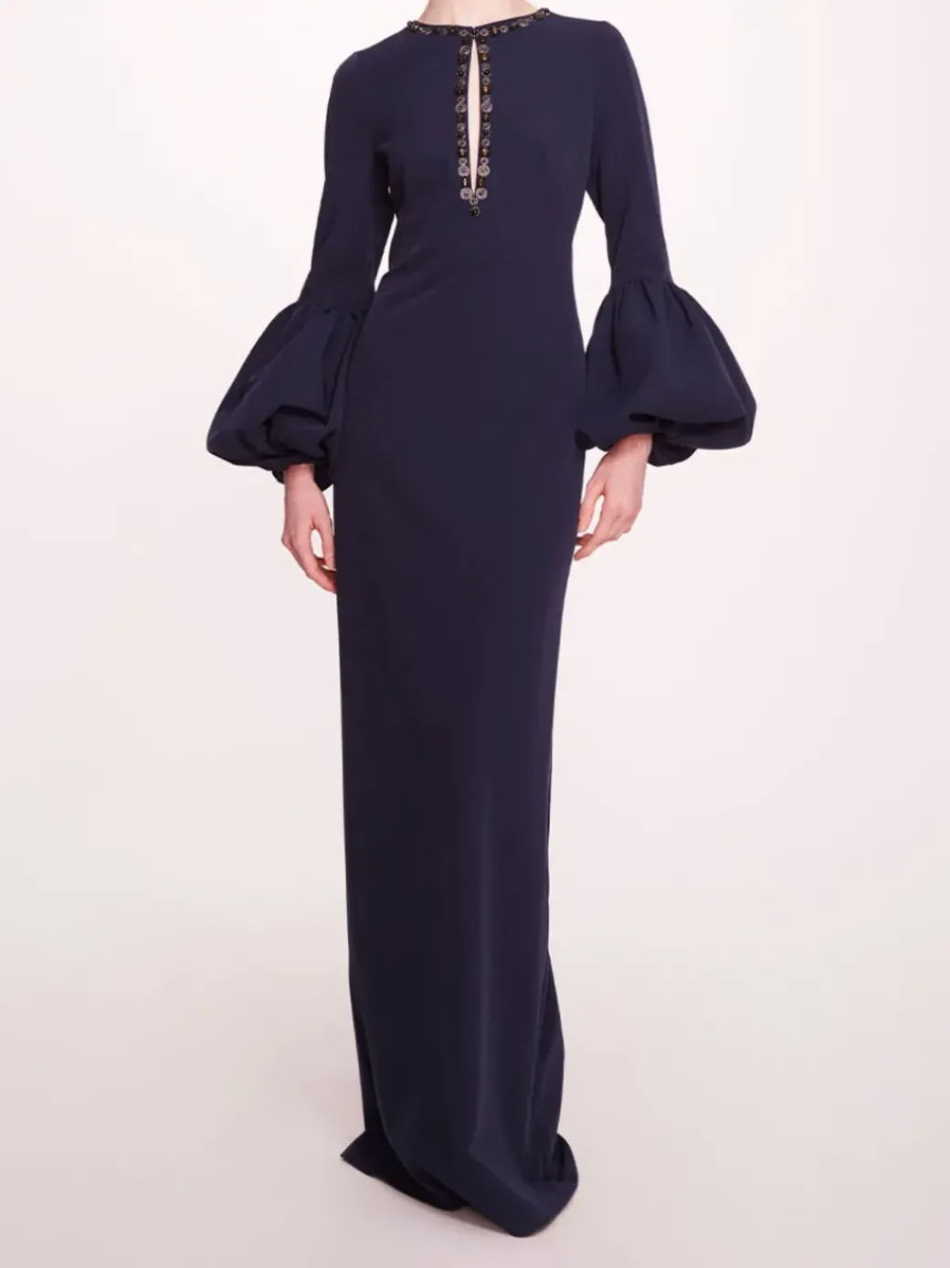 Puffed Sleeve Column Gown