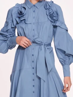 Rosette Ruffle Midi Dress