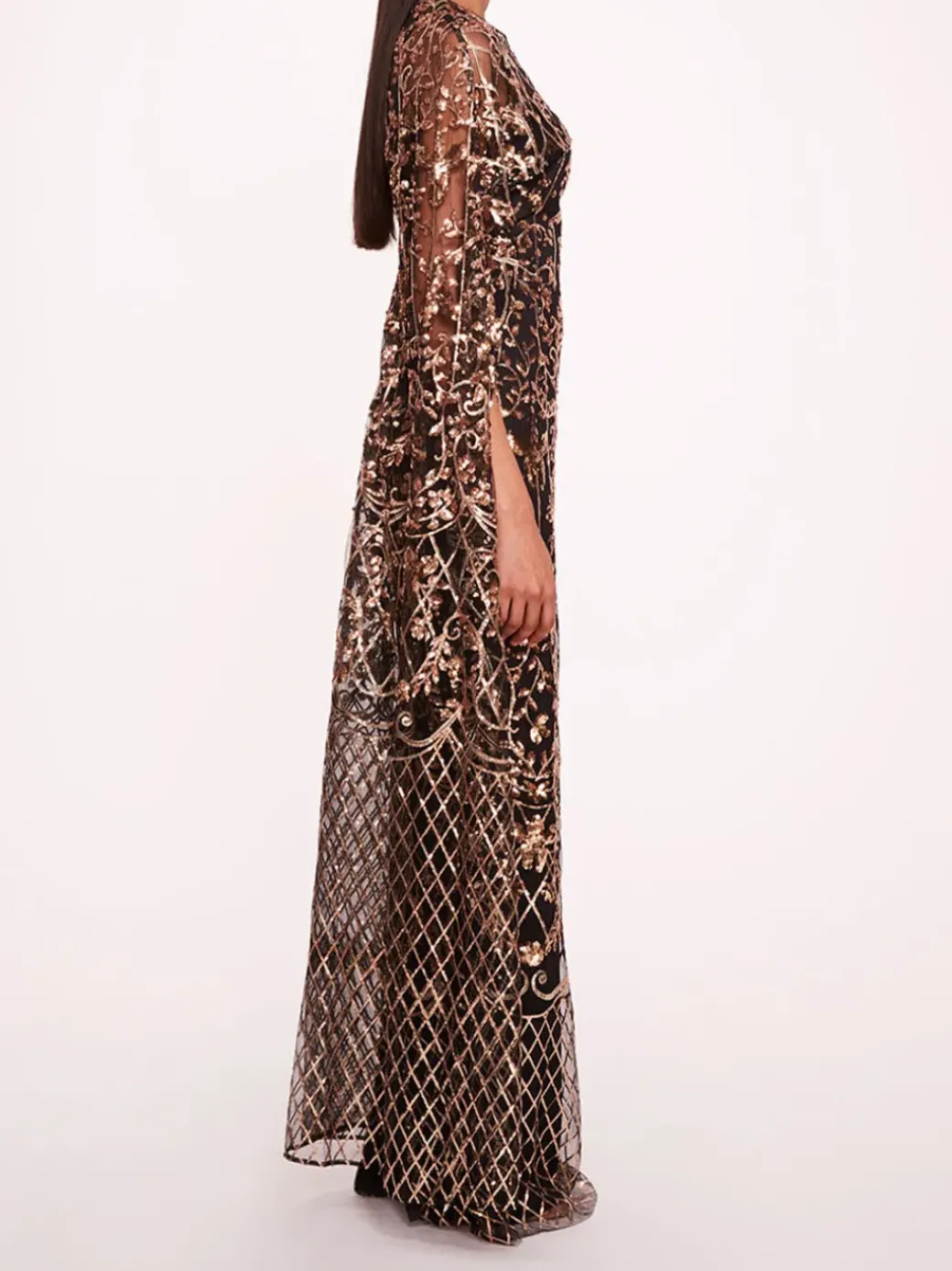 Sequin Lattice Cape Gown