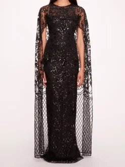 Sequin Lattice Cape Gown