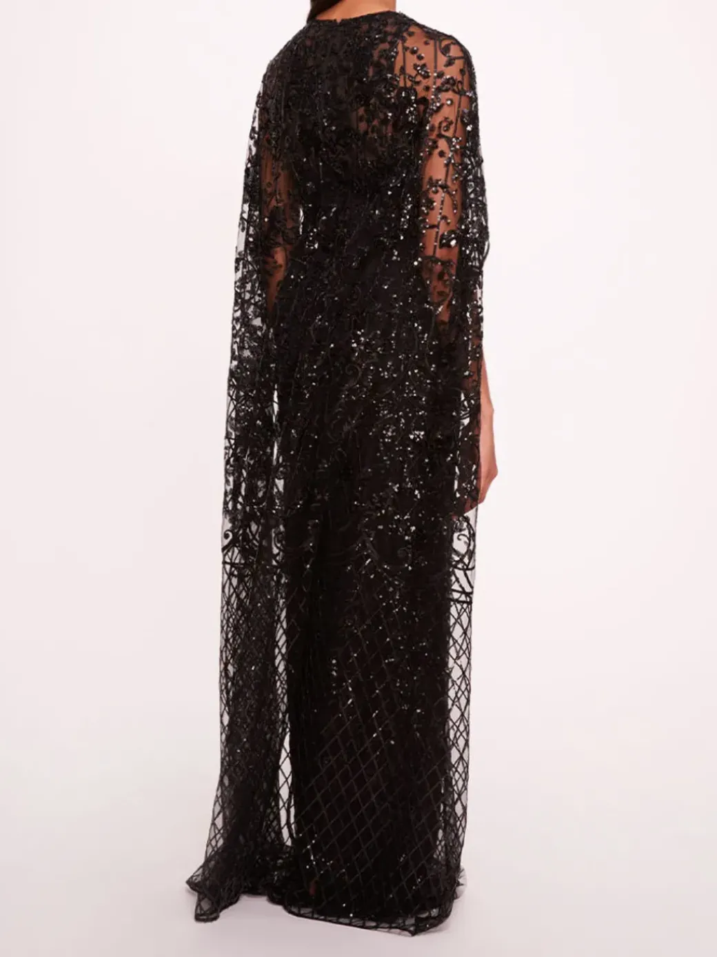 Sequin Lattice Cape Gown