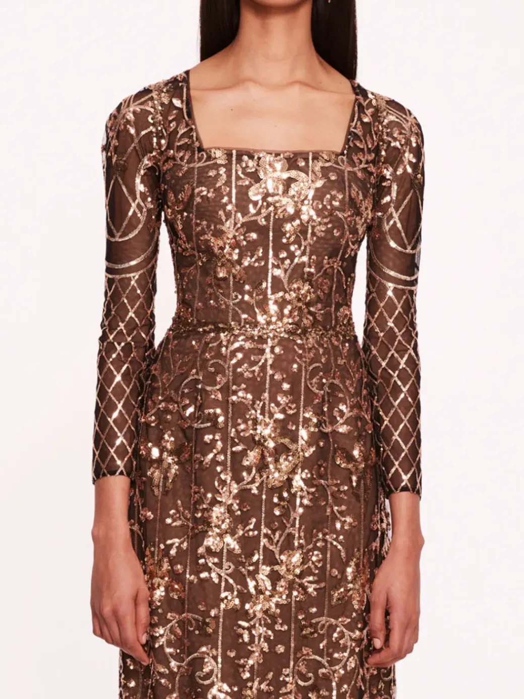 Sequin Lattice Sleeved Gown
