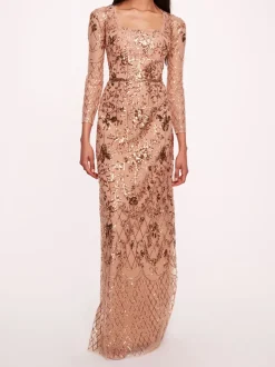 Sequin Lattice Sleeved Gown