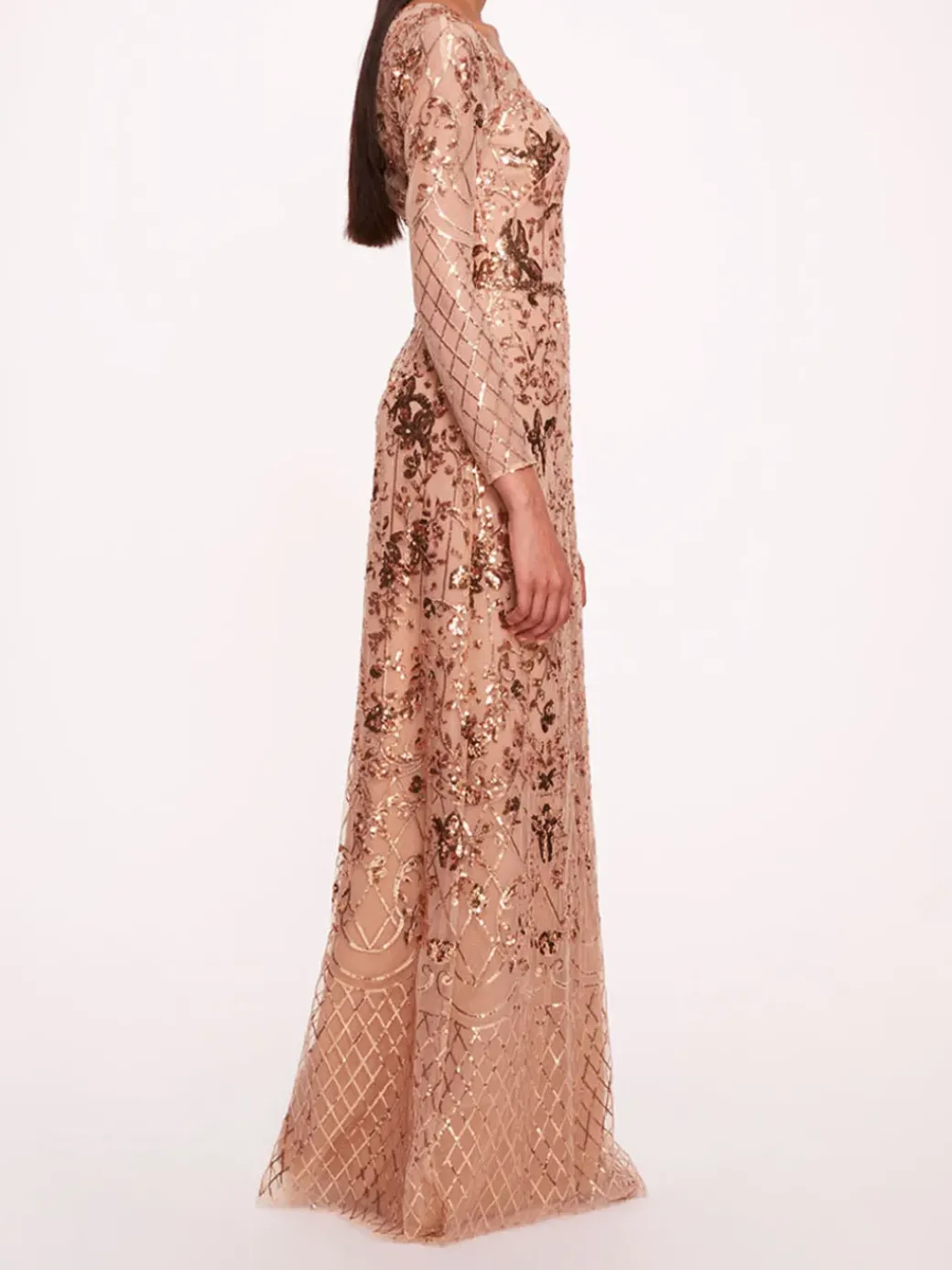 Sequin Lattice Sleeved Gown