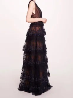 Tiered Terrarium V-Neck Gown